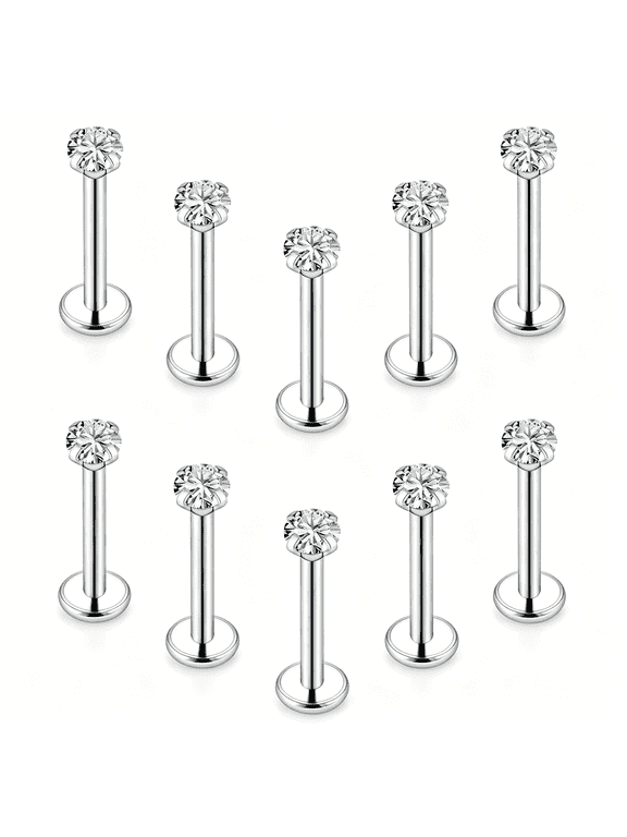 16G Internal Thread Flat Back Earrings Nose Studs 316L Surgical Steel Medusa Labret Monroe Lip Ring Tragus Forward Helix Conch Cartilage Lobe Earrings Stud Piercing Jewelry For Women Men