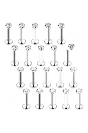 16G Internal Thread Flat Back Earrings Nose Studs 316L Surgical Steel Medusa Labret Monroe Lip Ring Tragus Forward Helix Conch Cartilage Lobe Earrings Stud Piercing Jewelry for Women Men