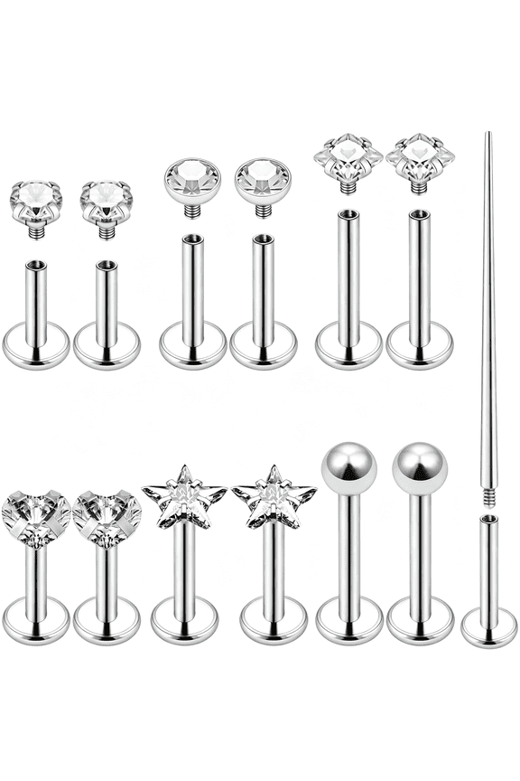 16G Lip Labret Medusa Rings Studs Internally Threaded 316L Surgical Steel Snake Bite Lip Rings Flat Back Catilage Tragus Helix Daith Earrings Piercings Jewelry for Women Men 8Mm
