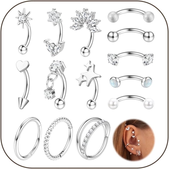 DESIGNICE 16G Rook Piercing Jewelry Surgical Steel Vertical Labret Lip Jewelry Gold Eyebrow Piercing Rook Daith Earrings for Women Cartilage Curved Barbell Daith Surface Tragus