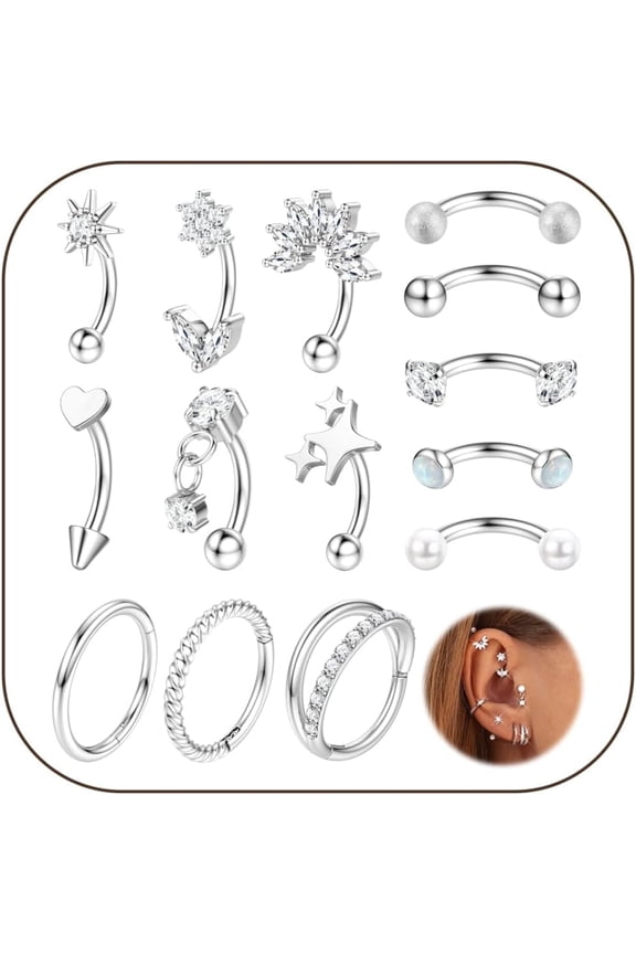 16G Rook Piercing Jewelry Surgical Steel Vertical Labret Lip Jewelry Gold Eyebrow Piercing Rook Daith Earrings for Women Cartilage Curved Barbell Daith Surface Tragus