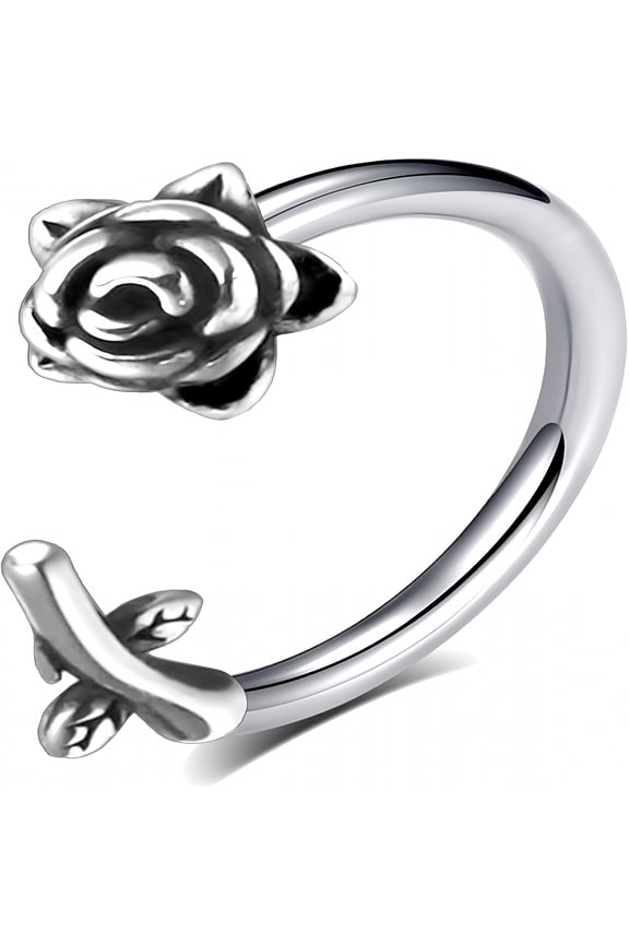 16G Rose Flower Lip Rings, Surgical Steel Horseshoe Snake Bite Jewelry for Lip Piercing, Vintage Dark Rose Labret Ring with Smooth Polished Finish, 16 Gauge 12mm