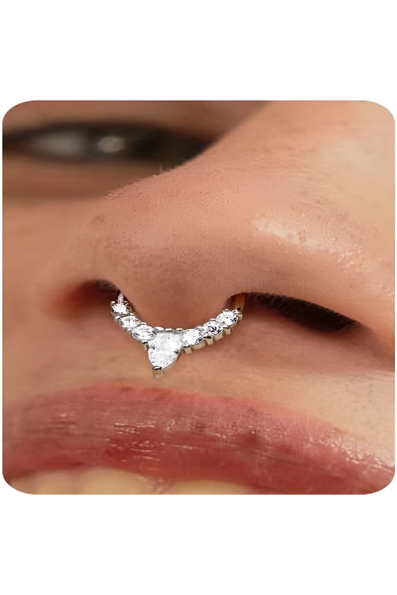 16G Septum Rings Jewelry - Cubic Zirconia Luxe 316L Stainless Steel Hinged Nose Rings Hoops for Women Conch Piercing Jewelry Tragus Daith Helix Earring 14K Gold Plated/Silver 8 Mm/10 Mm