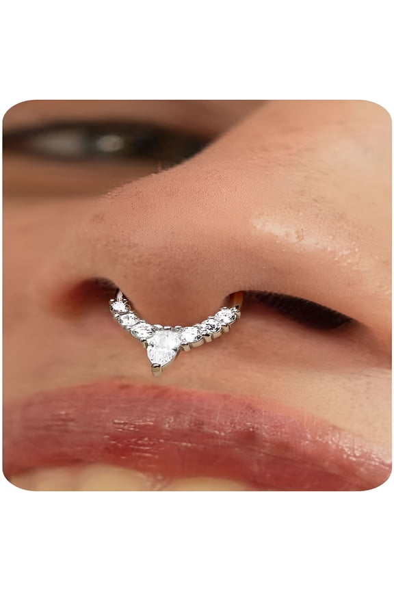 16G Septum Rings Jewelry - Cubic Zirconia Luxe 316L Stainless Steel Hinged Nose Rings Hoops for Women Conch Piercing Jewelry Tragus Daith Helix Earring 14K Gold Plated/Silver 8 Mm/10 Mm
