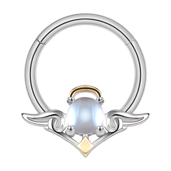 DESIGNICE 16G Silver Color Angel Nose Septum Clicker Insert Moonlight Stone Conch Cartilage Helix Piercing Silver Septum Ring