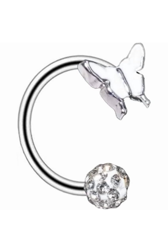 16G Stainless Steel Enamel Butterfly Lip Rings for Women Cute Snake Bite Jewelry White Butterfly Crystal Ball Hoop Lip Rings Tragus Cartilage Helix Daith Earring Body Piercing Jewelry