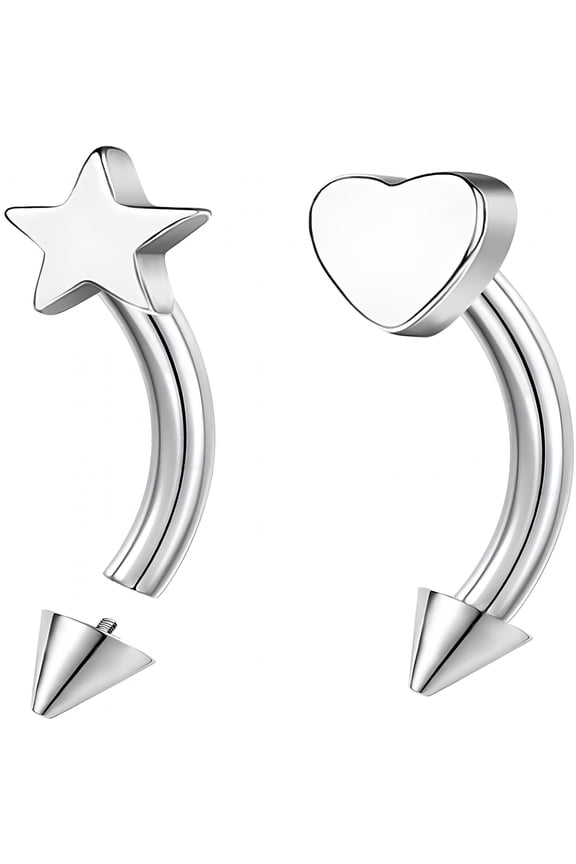 16G Titanium Curved Barbell Eyebrow Rings, Heart Star