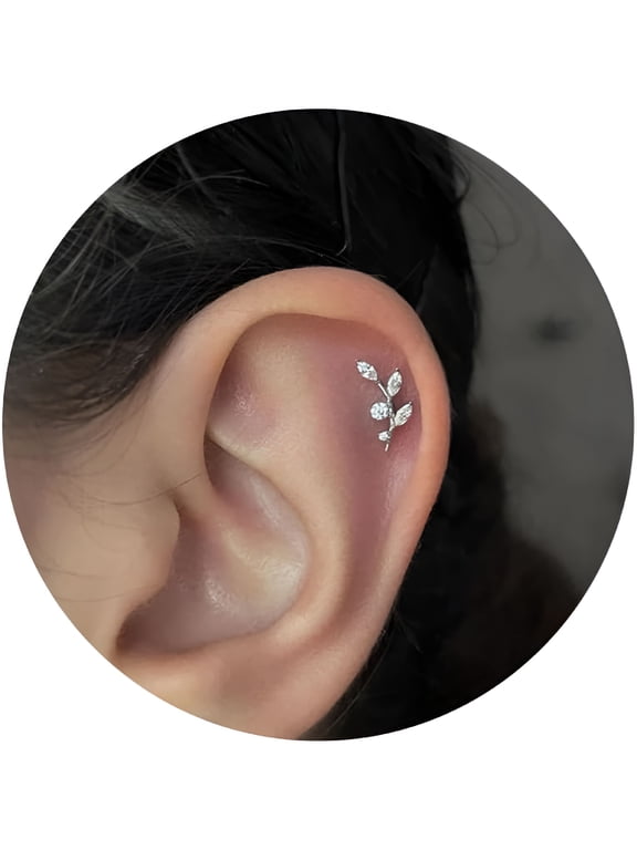 16G Titanium Flat Back Earrings for Women Conch/Helix/Forward Helix/Tragus/Hypoallergenic Piercing Jewelry Internal Thread Cartilage Stud Gold Silver Branch Earrings