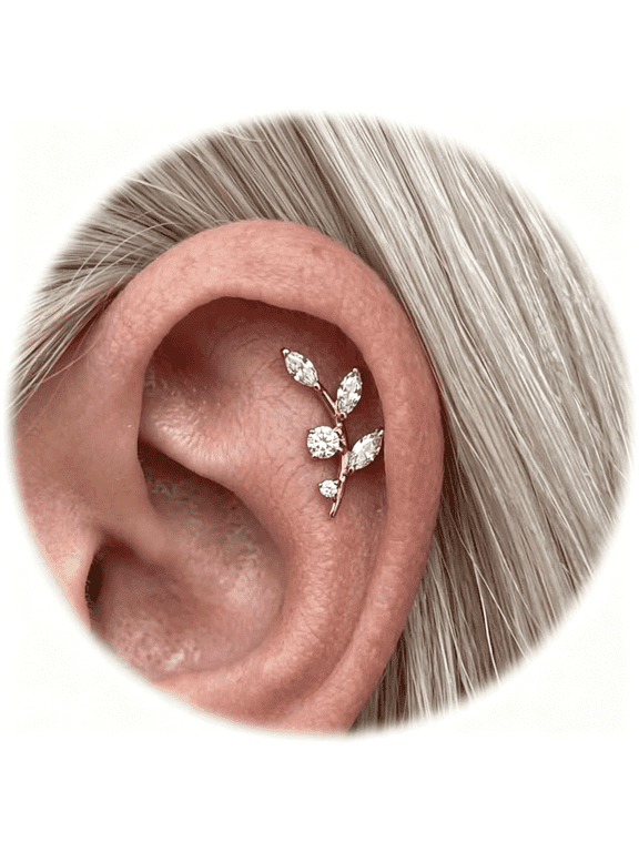 16G Titanium Flat Back Earrings for Women Conch/Helix/Foward Helix/Tragus/Hypoallergenic Piercing Jewelry Internal Thread Cartilage Stud Gold Silver Cz Branch Earrings
