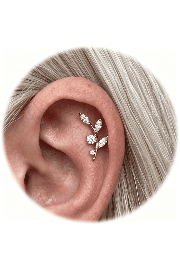 16G Titanium Flat Back Earrings for Women Conch/Helix/Foward Helix/Tragus/Hypoallergenic Piercing Jewelry Internal Thread Cartilage Stud Gold Silver Cz Branch Earrings