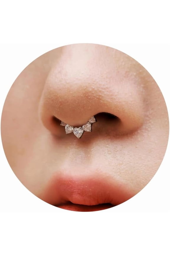 16G Titanium Heart Shape CZ Septum Rings Crystal Nose Ring Body Jewelry Daith Earrings Hinged Segment Helix Clicker Seamless Ring Hypoallergenic Jewelry for Her