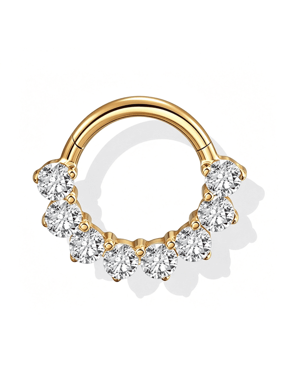16G Titanium Septum Rings, Round Cz Floral Septum Jewelry Hinged Segment Clicker Nose Rings Hoops Daith Tragus Conch Piercing Jewelry for Women Men