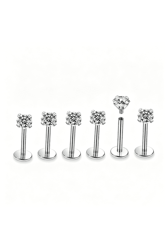 16G Titanium Surgical Steel Internal Thread Flat Back Studs Earrings Lip Rings Labret Helix Tragus Cartilage Earring Stud Piercing Jewelry for Women Men Silver