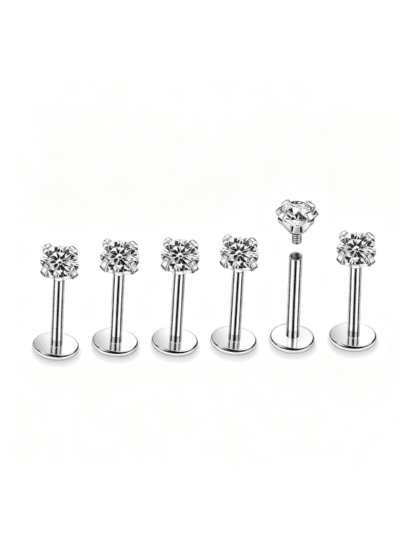 16G Titanium Surgical Steel Internal Thread Flat Back Studs Earrings Lip Rings Labret Helix Tragus Cartilage Earring Stud Piercing Jewelry for Women Men Silver