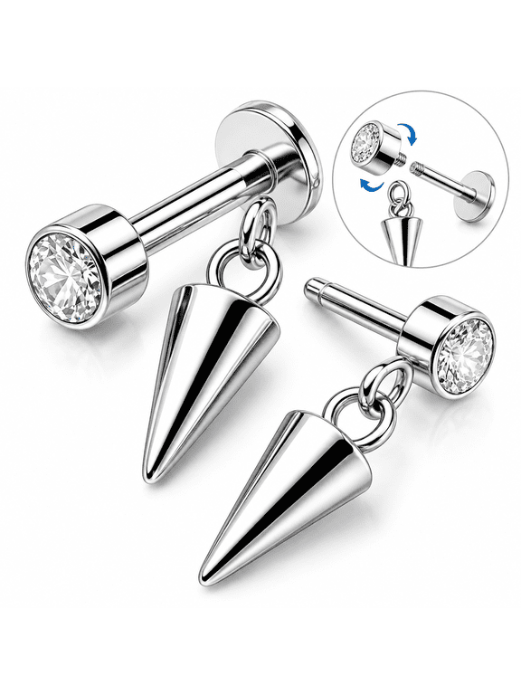 16G Tragus Piercing Internally Threaded Dangle Helix Stud Titanium G23 Cartilage Ring Clear Cz Conch Lobe Earring Flat Back Earring for Women 6/8 Mm