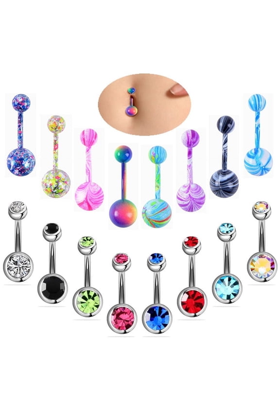 16Pcs Belly Button Ring Set,Stainless Steel Navel Ring Hypoallergenic,Navel Piercing Body Jewelry Fashion
