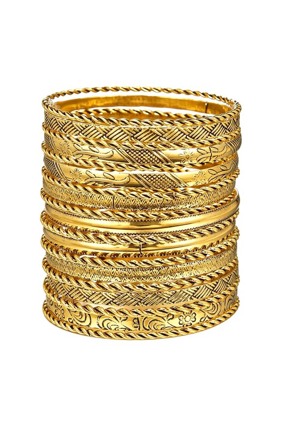 16Pcs Gold Bangle Bracelets for Women-Multi Layer Stackable Textured Bracelets Boho Jewelrys Set.