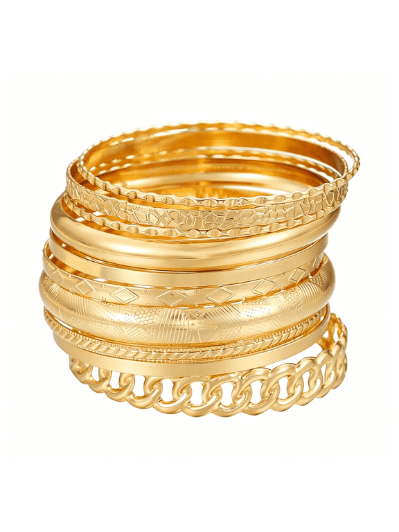 16Pcs Gold Bangle Bracelets for Women-Multi Layer Stackable Textured Bracelets Boho Jewelrys Set.