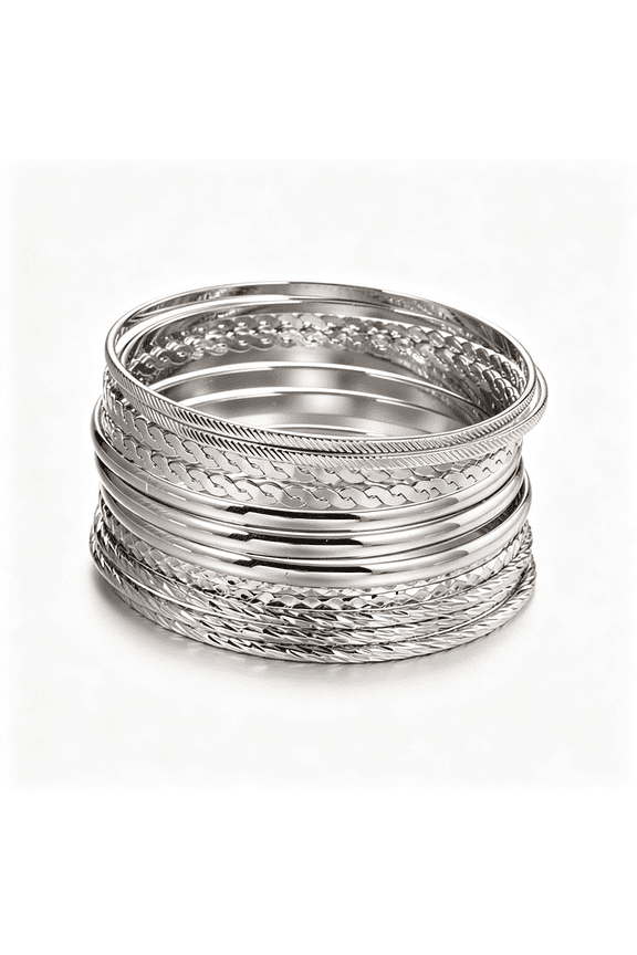 16Pcs Silver Bangle Bracelets for Women-Multi Layer Stackable Textured Bracelets Boho Jewelrys Set