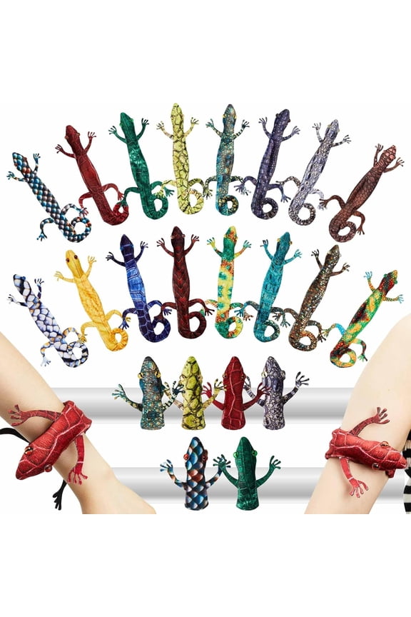 16Pcs Snake Slap Bracelets Reptile Snap Bracelets Fuzzy Animal Snake Bracelet Stuffed Snap Bands Slap Snakes for Birthday Party Favors Jewelry Christmas,16 Designs(Lizard Style)