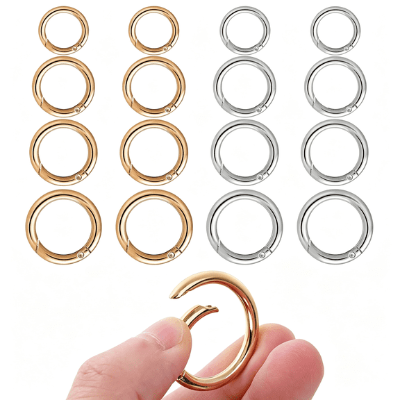 DESIGNICE 16Pcs Trigger Metal Spring O Rings Round Carabiner Clip Snap Trigger Spring Keyrings for Handbag Craft Making (Durable Round Carabiner)