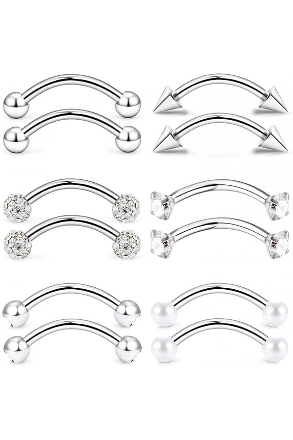 16g 6/8/10mm Eyebrow Tragus Snug Vertical Labret Tongue Snake Eyes Anti-Tragus Daith Belly Button Bridge Surface Curved Barbell Piercing Jewelry for Women Men