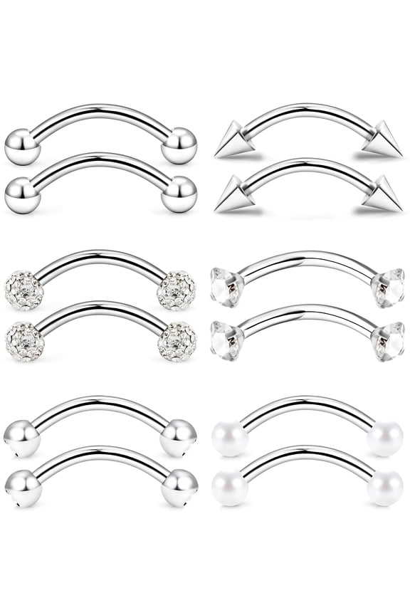16g 6/8/10mm Eyebrow Tragus Snug Vertical Labret Tongue Snake Eyes Anti-Tragus Daith Belly Button Bridge Surface Curved Barbell Piercing Jewelry for Women Men