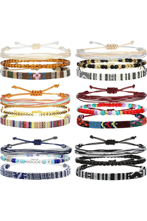 18 Pcs Boho Surfer Ankle Bracelets for Women Men Adjustable Handmade Braided Friendship Bracelet Waterproof String Rope Beaded Anklets Summer Beach Jewelry Gift