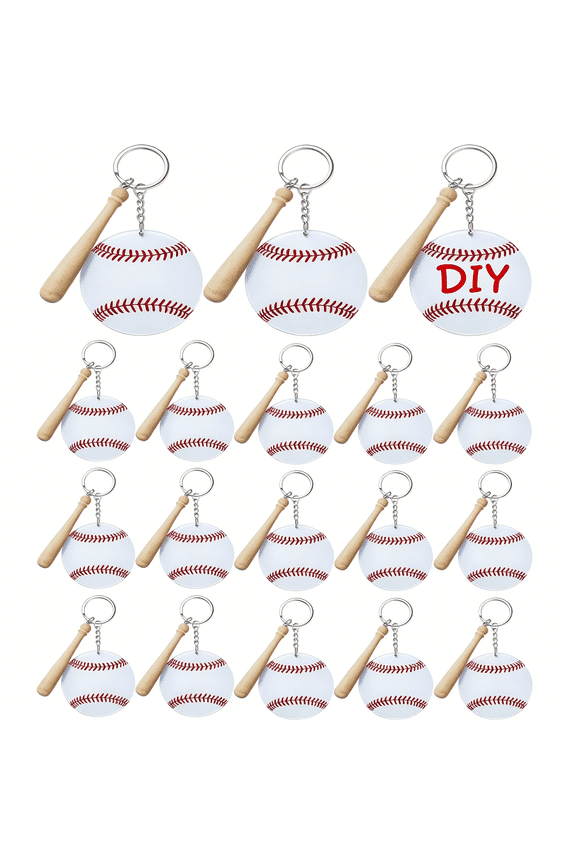 18 Sets Baseball Softball Acrylic Keychain Bulk DIY Ball Bag Tag Sports Party Favors Mini Ball Charms for Team Gifts(White,Baseball)