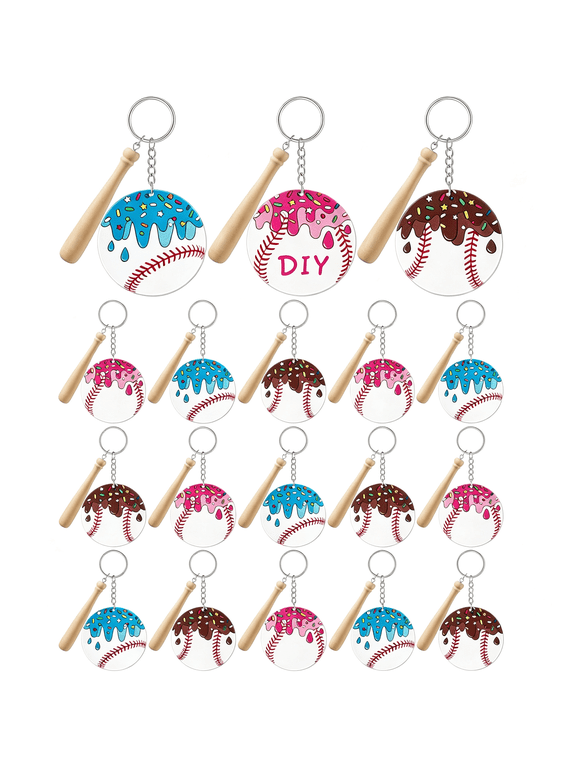 18 Sets Baseball Softball Acrylic Keychain Bulk Diy Ball Bag Tag Sports Party Favors Mini Ball Charms for Team Gifts(Ice Cream Dripping,Baseball) Baseball Keychain
