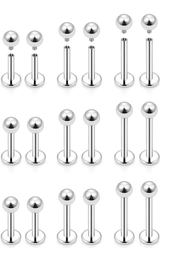 18G 16G 14G Lip Labret Medusa Nose Rings Studs Flat Back Earrings Internally Threaded 316L Surgical Steel Snake Bites Lip Rings Cartilage Tragus Helix Conch Earring Stud 6Mm 7Mm 8Mm