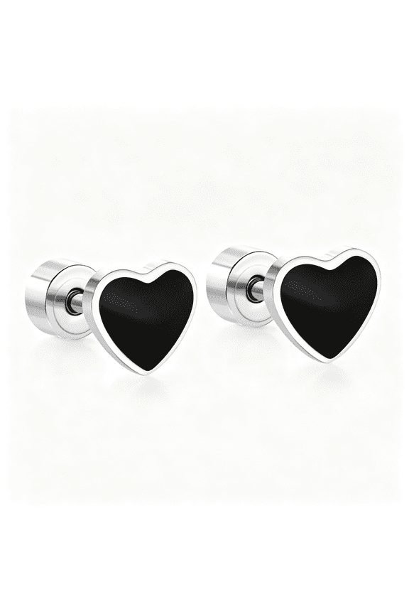 18G Black Enamel Heart Love Screw Back Small Stud Earrings for Women Men Minimalist Surgical Steel Cartilage Tragus Piercing Sleeper Studs Hypoallergenic for Sensitive Ears Birthday Gift