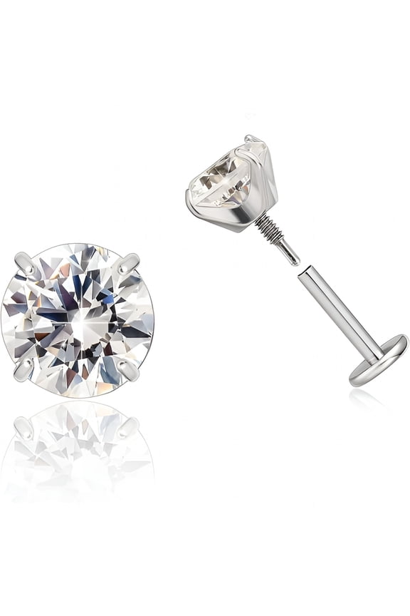 18G Titanium Internal Thread Cz Stud Piercing Jewelry Flat Back Piercing Stud Earring for Tragus/Helix/Nose/Medusa/Lip/Labret, Tragus Piercing Jewelry for Women Men (1Pc) 3Mm