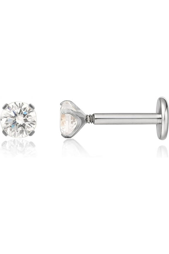 18G Titanium Internally Threaded Tragus Piercing Jewelry Cz Top Flat Back,Rook Jewelry,For Women Or Men