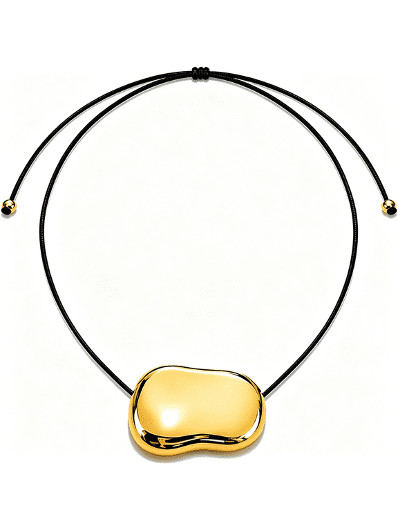 18K Gold Bean Pendant-316L Stainless Steel Layered Necklace,Hypoallergenic Adjustable Black Cord,Trendy Statement Jewelry for Office Daily Wear Bean Necklace for Women Adjustable 26Inch