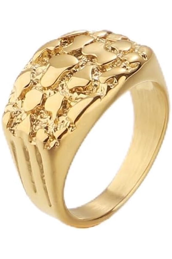 18K Gold Plated Chunky Nugget Rings For Women Stainless Steel Textured Stacking Band statement Ring US Size 5-10 Gift Box