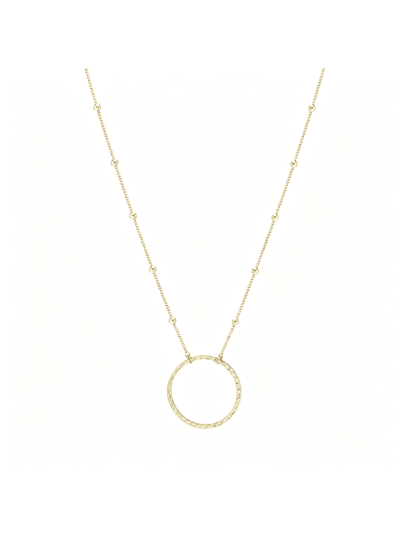 18K Gold Plated Circle Pendant Necklace Long Satellite Beaded Chain Jewelry for Women Dainty Hammered Karma Open Circle Charm Geometric Necklace,Long Gold Necklaces for Women