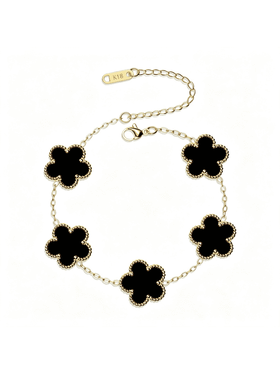 18K Gold Plated Clover Bracelet Dupes Bracelet Set for Women Flower Leaf Lucky Clover Bracelets Trendy Jewelry Birthday Gifts for Women/Mom/Friends Clover Bracelet