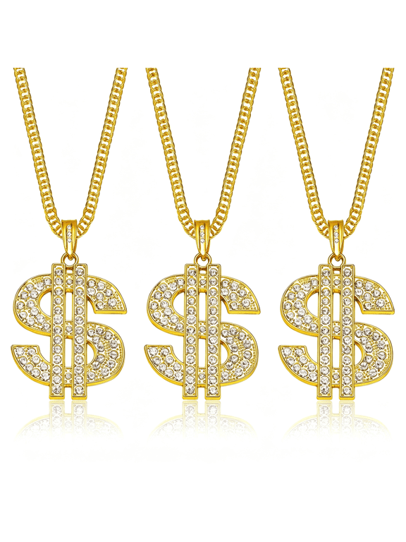 18K Gold Plated Fake Dollar Chain Necklaces for Men Women Gold Money Chain Necklace Pendant Hip Hop Gold Cuban Chain for 70S 80S 90S Shiny Party Costume Accessory Fake Gold Chain