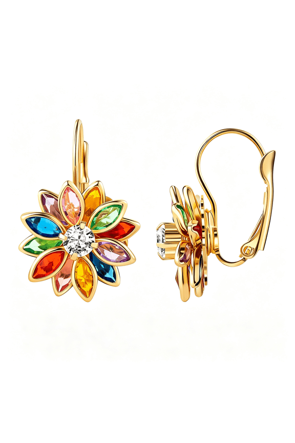 18K Gold Plated Flower Earrings - Colorful Lotus Flower Earrings for Women - Made in Brazil Colorful Earrings for Women