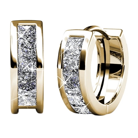 DESIGNICE 18K Yellow Gold Plated 15Mm Hoop Earrings with Crystals for Women,Classic Fashion Jewelry for Everyday Wear,Parties and Gift Giving