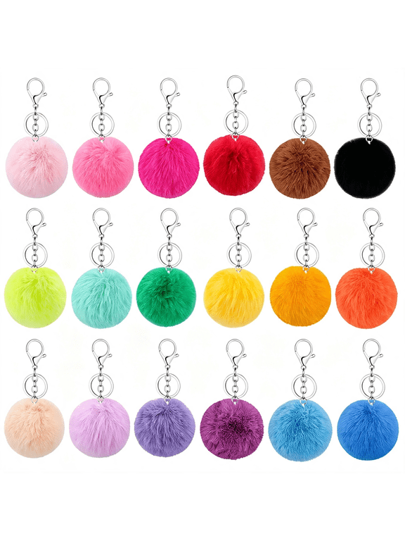 18Pcs Colorful Poms Keychains,2.4Inch Faux Fur Ball Multicolor Fluffy Ball Faux Fur Keyring Hooks Pom Pom Puff Ball with Keychain Hooks for Diy Keychain Women Pendant Accessories
