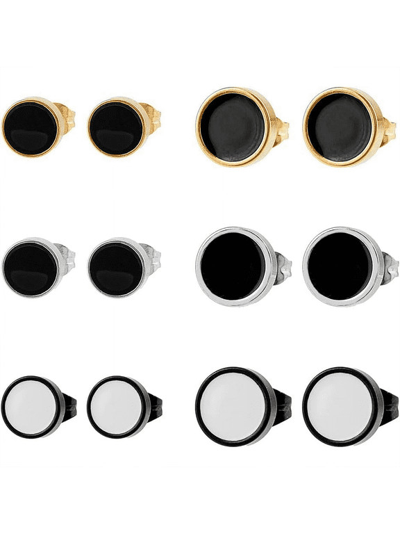 1Box 12Pcs 6 Colors 304 Stainless Steel Enamel Stud Earrings for Men Women Flat Round 6Mm 2Pcs/Color Men Earrings Stud