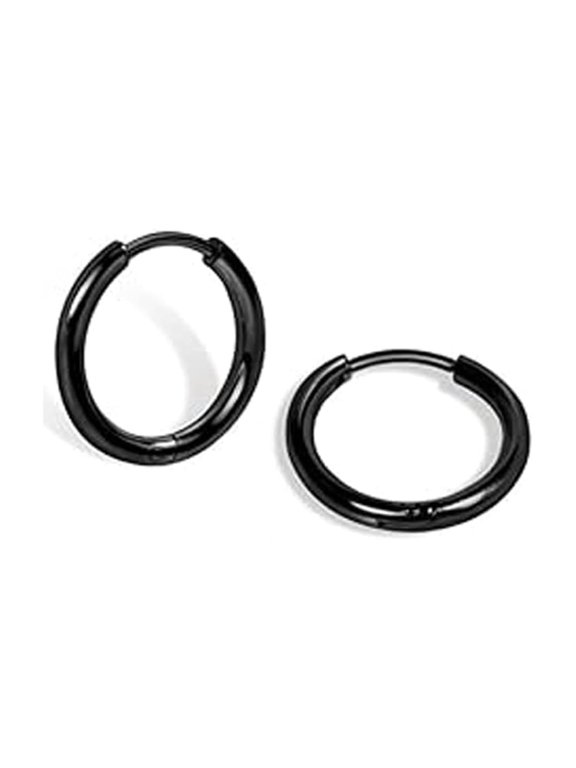 1 Pair 6mm*1.6mm Black Surgical Steel Hoop Earrings, Non Tarnish Stainless Steel Earrings for Women