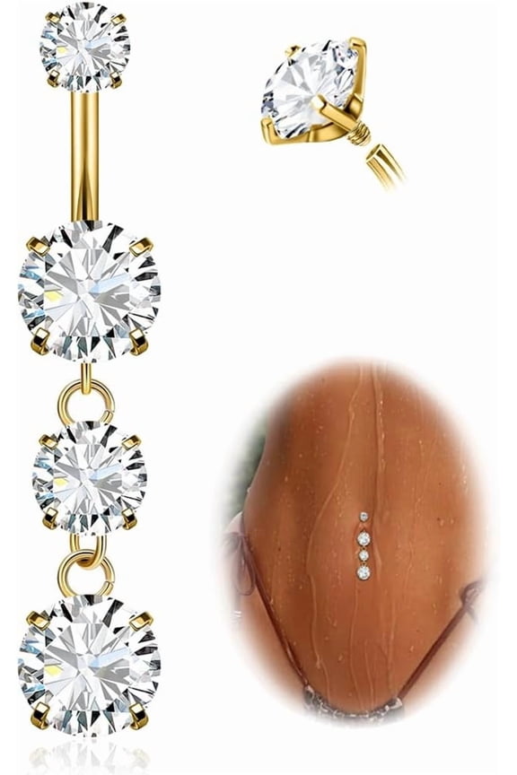 1Pc 14G Belly Button Rings Titanium Dangle Belly Piercing Navel Rings Cz Curved Barbell Internally Threaded Dangling Belly Jewelry for Women