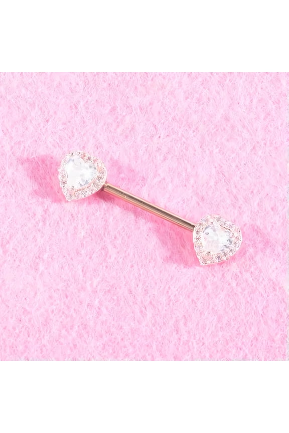 1Pc Surgical Steel Barbell Crystal Heart Nipple Ring Helix Piercing Body Jewelry - Rose Gold