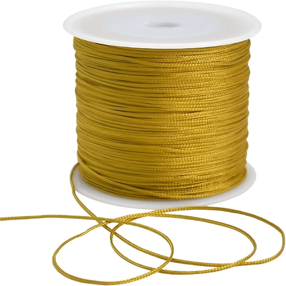 DESIGNICE 1mm x 100 Yards Gold Nylon Cord Satin String for Bracelet Jewelry Making Rattail Macrame Trim Cord Necklace Bulk Beading Thread Kumihimo Chinese Knot Craft