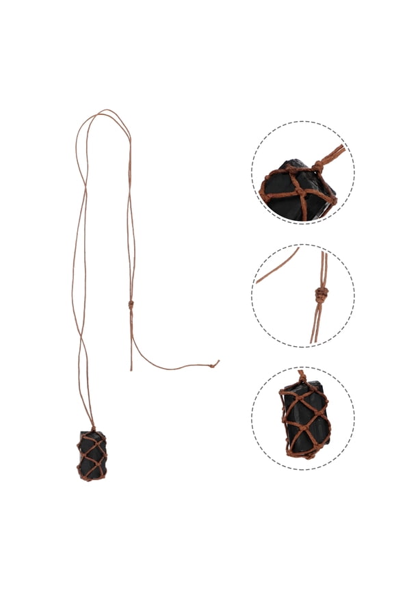 1pc Natural Black Tourmaline Raw Stone Pendant Handwoven (Black)
