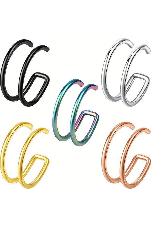 2-5 Pcs 18G 20G Nose Rings Hoops Nose Piercings Nose Piercing Jewelry Fake Nose Ring Fake Septum Double Hoop Nose Ring Hoop Lip Nose Rings for Women Clip on Helix Cartilage Hoop Earrings