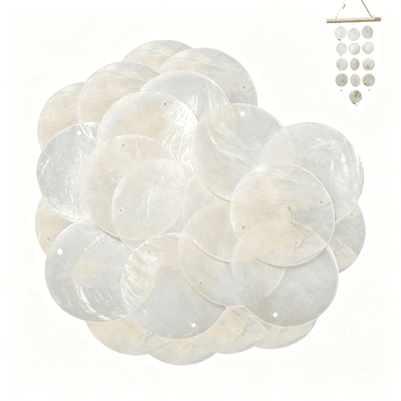 DESIGNICE 2 Inch Round Capiz Shells with Holes, 100-Pack Natural Polished Shells for Diy Crafts & Jewelry Making, Smooth Capiz Shells 2 Inch